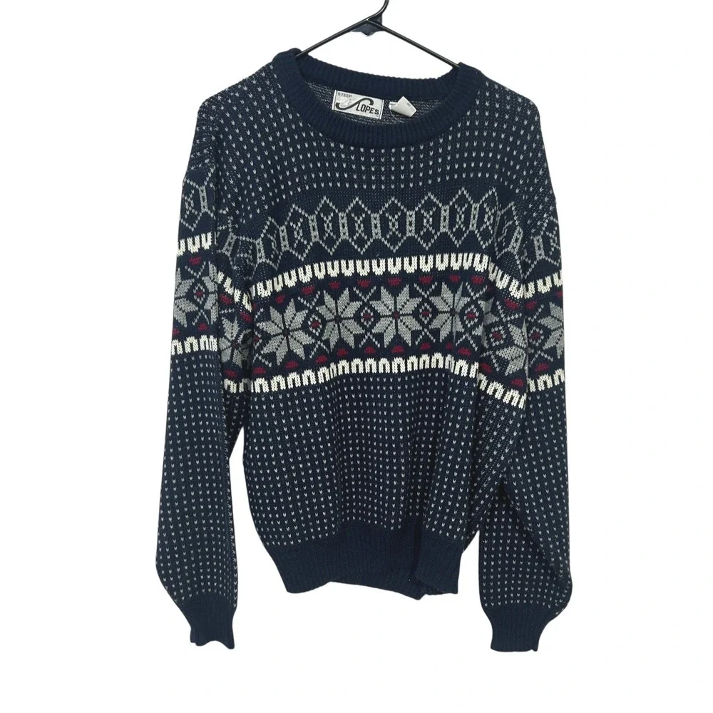 Steep Lones Navy Nordic Sweater L Wintercore Fair Isle Cozy Cabincore Retro‎